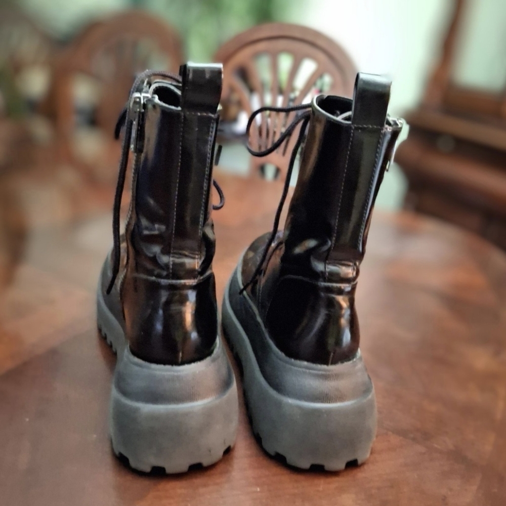Dolls Kill Platform Patent Leather Black Combat Boots Women Size 7 - Picture 6 of 15